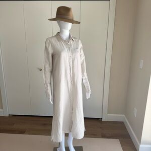 J. Crew Oat or Tan Linen Long Sleeve Button Up Collared Shirt Dress